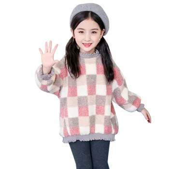 

Kids Clothes Thick Velvet Sweater & Leggings Girls Clothing Fashion Plaid Sweater Girls Sets Autumn Warm Children's Winter Suits