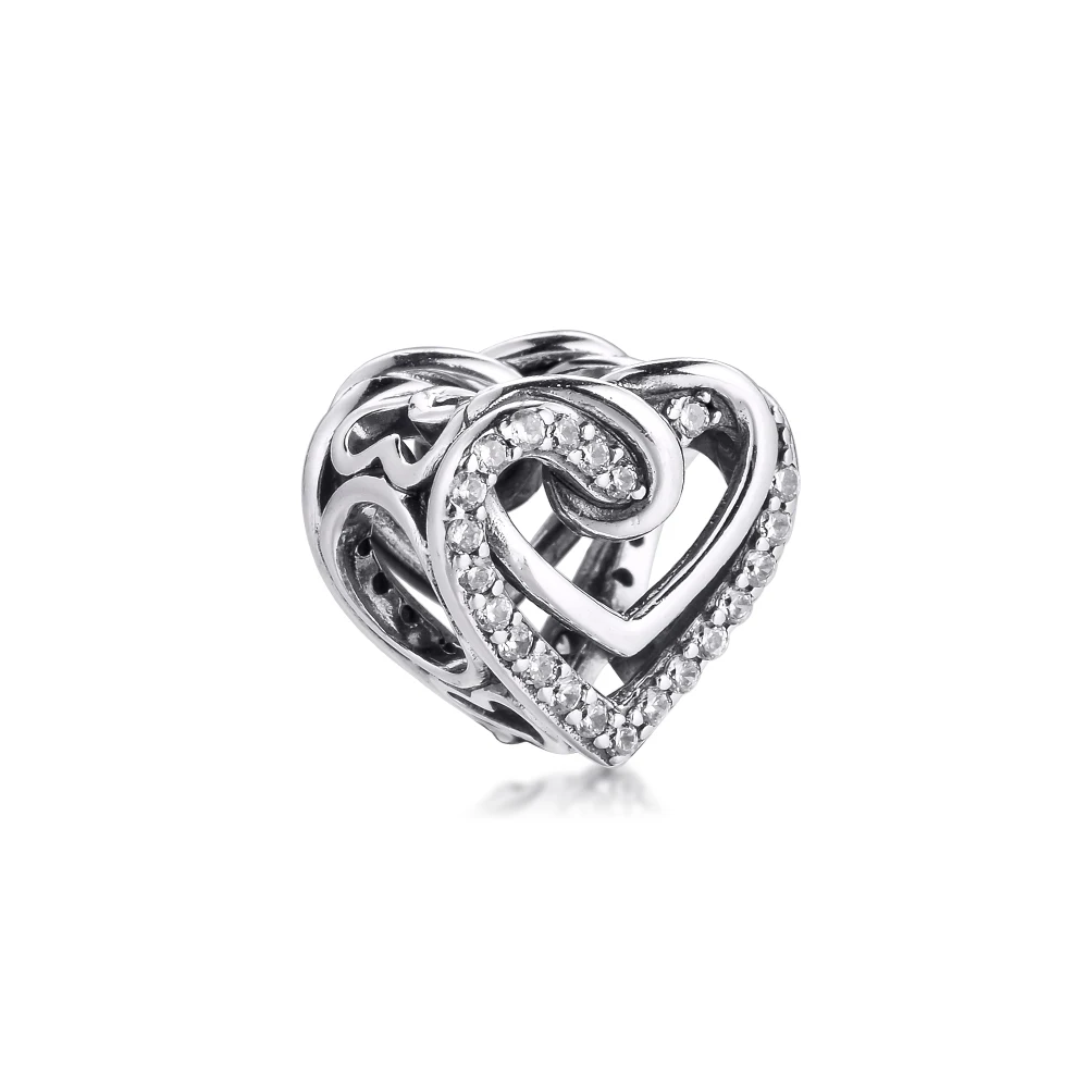 

Fits Original Pandora Bracelet 925 Sterling Silver Beads Sparkling Entwined Hearts Charms DIY Jewelry Making Free Shipping