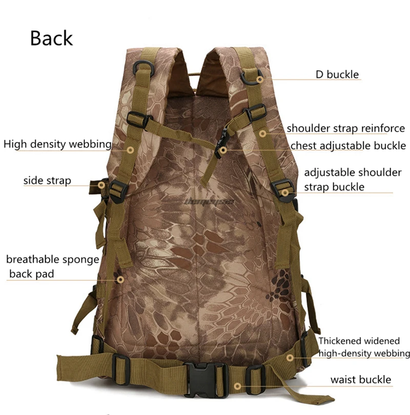 40L водонепроницаемый Камуфляжный тактический рюкзак прочный походный охотничий рюкзак для пейнтбола регулируемый ремень альпинистские армейские сумки