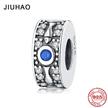 

New 925 Sterling Silver deep blue CZ lovely fish fine spacer Stopper beads Fit Original European Charm Bracelet Jewelry making