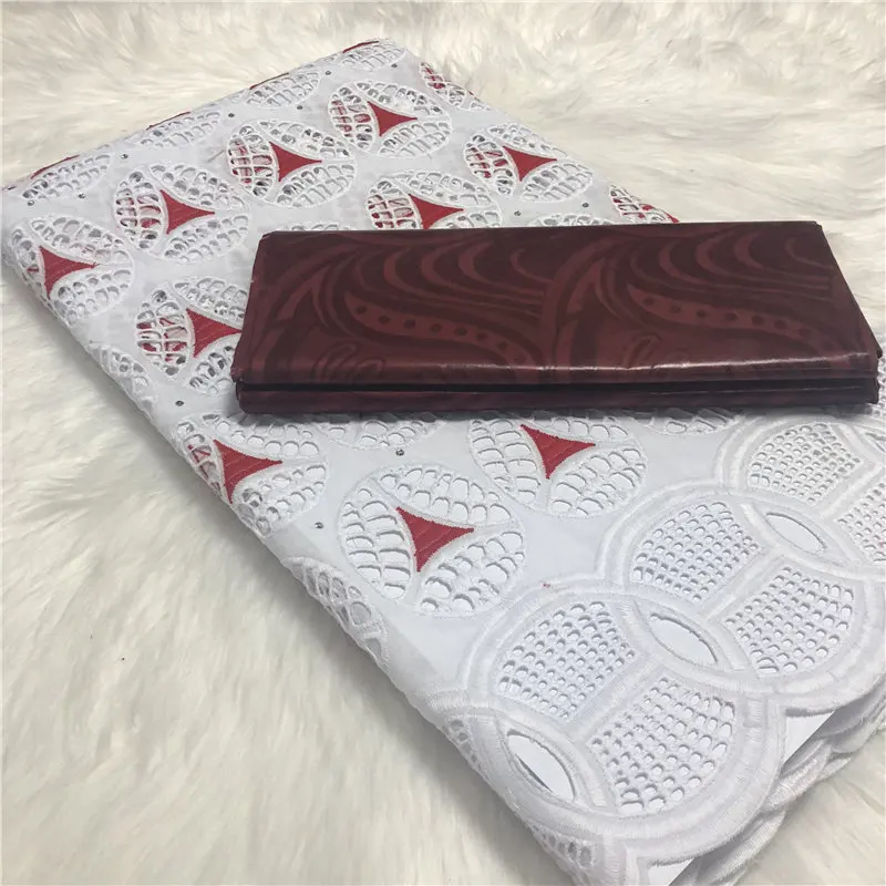 

5yards/set African Bazin Riche Brode Fabric with White Swiss Cotton Lace 2019 Damask Shadda Guinea Brocade Lace Fabric-ABS 30