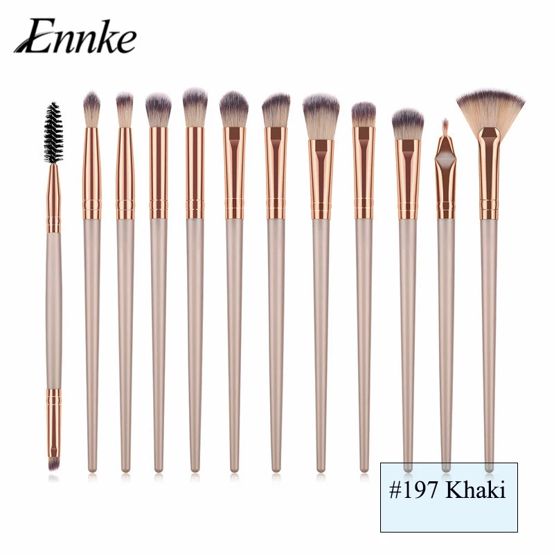 ENNKE fan shape маленькая кисть для румян кисточка для бровей ресниц Набор 12 шт. лицевой глаз маскирующий макияж кисточки для нанесения теней - Handle Color: 197 Khaki