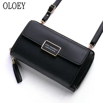 

2019 OLOEY Women's Wallets Long paragraph zipper Clutch Big Capacity Shoulder Bags European and American Tassel Cell Phone Bags