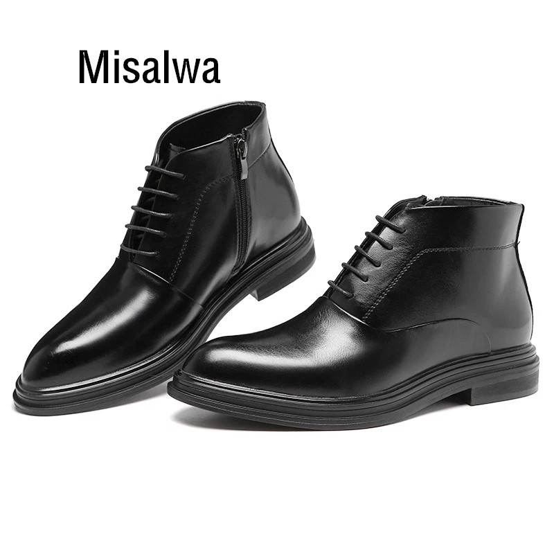 Misalwa/мужские ботинки «Челси» на молнии; черные формальные мужские ботинки в деловом стиле; элегантные офисные вечерние ботинки с острым носком на платформе; сезон весна-осень