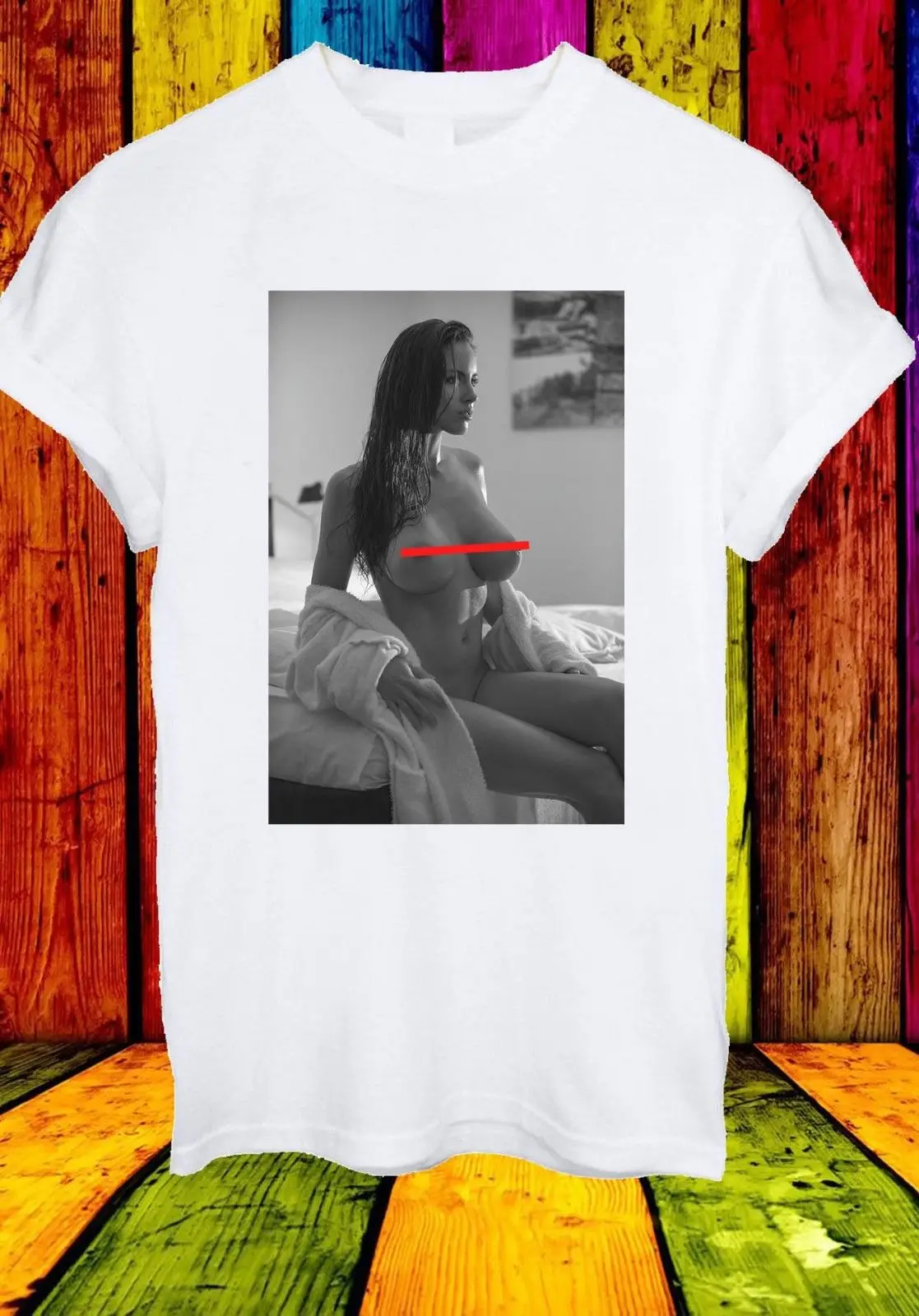 Gorgeous Sexy Topless Girl Censored Unisex T Shirt Men Women Tee Funny Design Tops | Мужская одежда