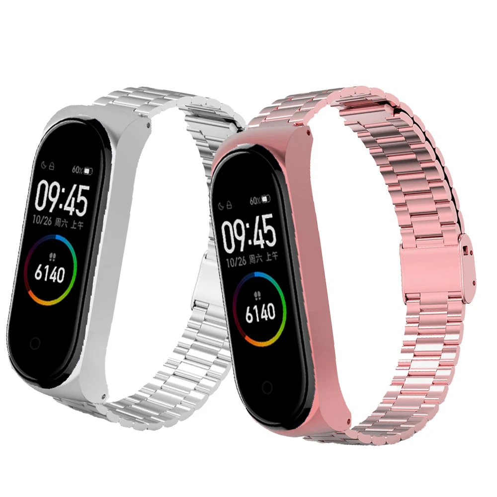 Металлический ремешок для Xiaomi band Mi 3/4/5/6 из нержавеющей стали с тремя бусинами