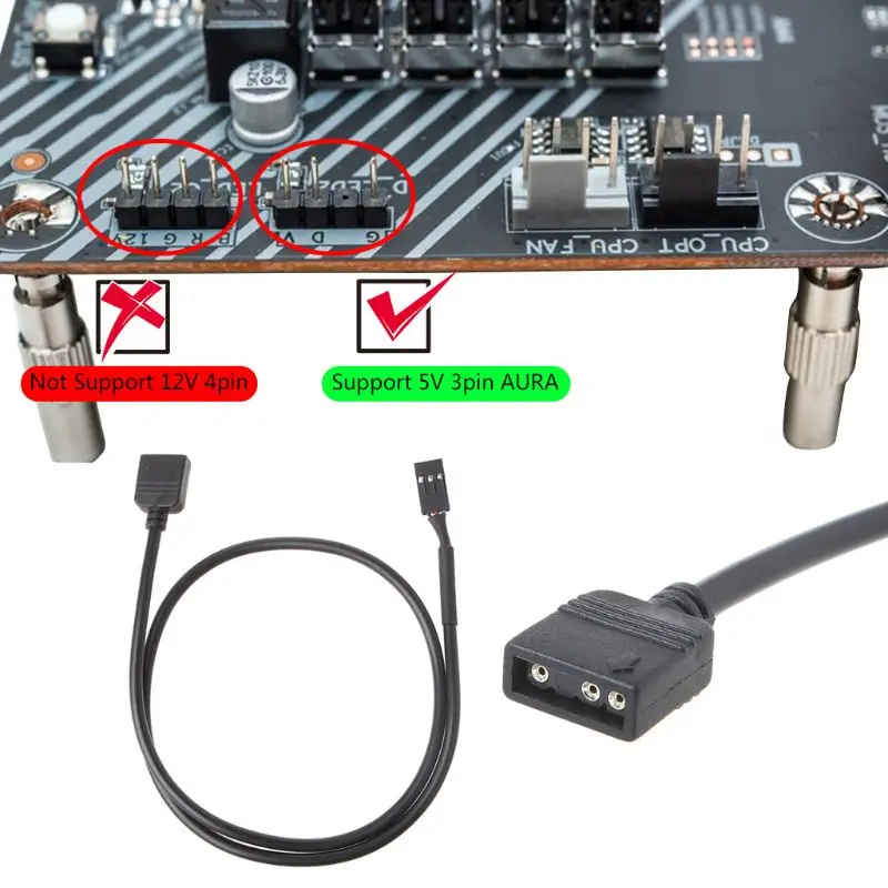 

1 PC 5V 3PIN RGB VDG Adapter Line Connector for Motherboard 5V 3Pin VDG to Normal 3Pin Conversion Cable Black