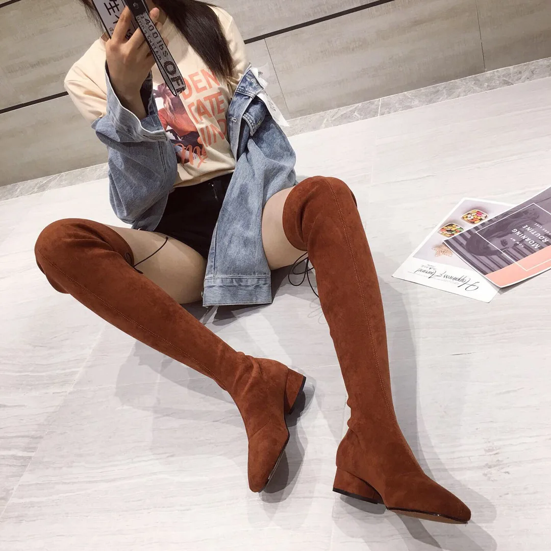 

2019 Overknee Boots Woman Stovepipe Leg Square Elastic Boots With With Boots