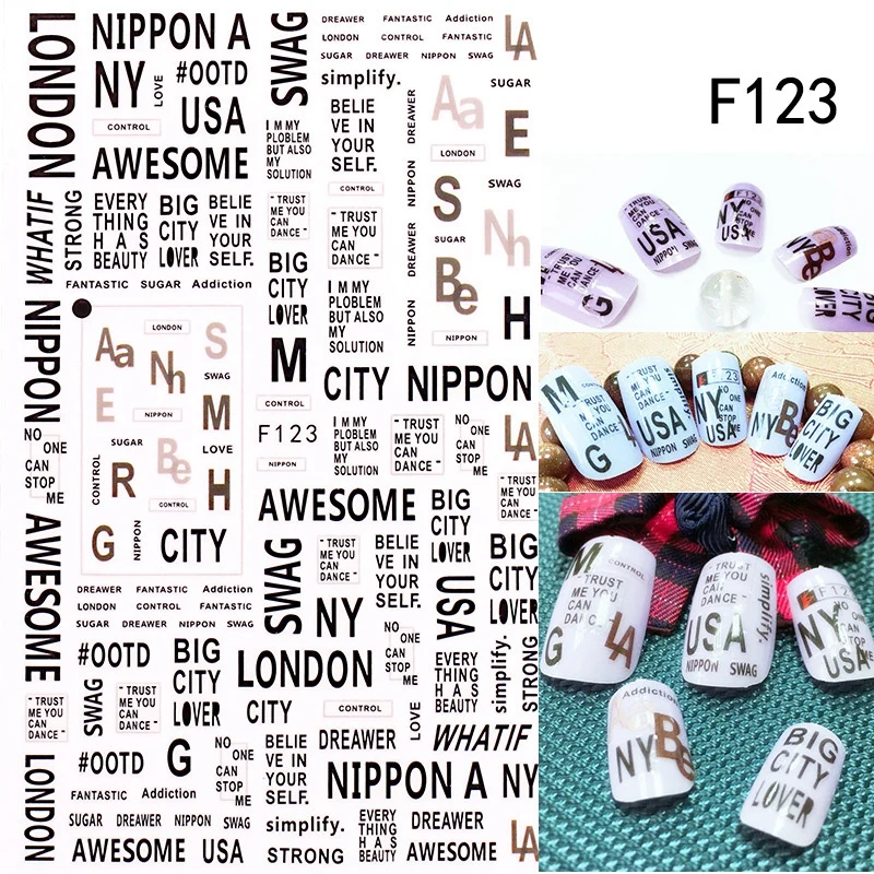 

3D Letter Design Nail Stickers Water Transfer Paper Slider Nail Art Decoration English Alphanumeric Nail Tattoo Manicure Decals