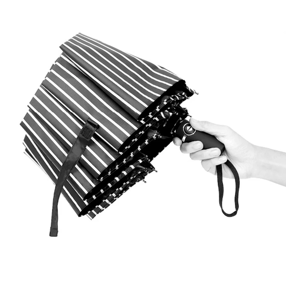 Durable Plaid Stripe 10 Rib 3-Fold Automatic Folding Anti-UV Windproof Sun Rain Umbrella