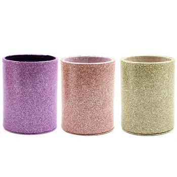 

HOT PU Glitter Pen Holder Pencil Cup Shiny Makeup Brush Organizer Office Holder Home Cup For Desk Classroom B6X1