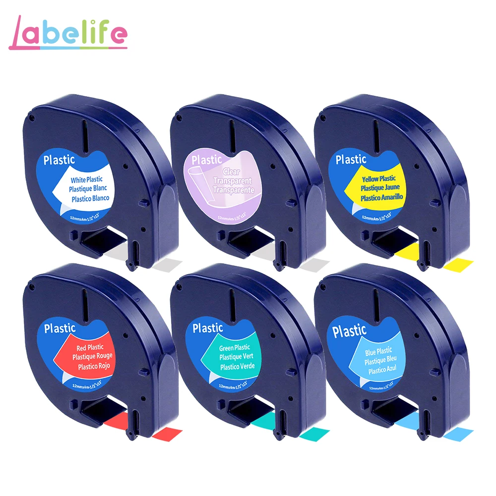 Labelife 6 шт. 91201 Совместимость с Dymo Letratag ленты для этикеток черные на белых лентах 91330