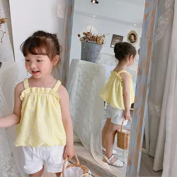 

2020 New Style Girls Plaid Shirt Summer Cotton Sleeveless Fashion Girls Vest 1-6t QH251