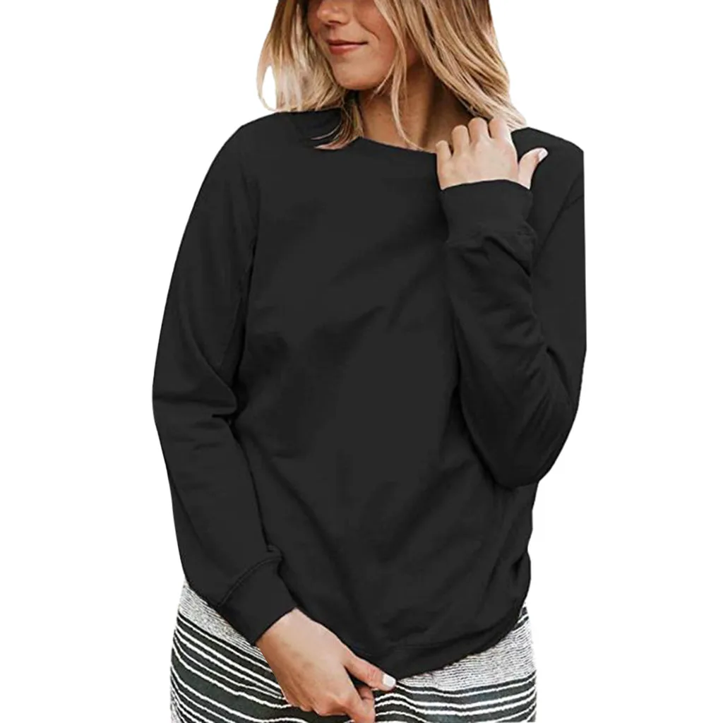 

feitong Women Sweatshir Solid Loose Long Sleeve Sweatshirt Pullover Top ropa de mujer oto o invierno 2019 sudaderas para mujer