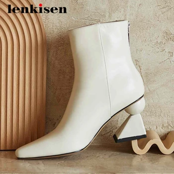 

Lenkisen work boots genuine leather gorgeous all-match high strange heel small square toe zipper elegant girls ankle boots L38