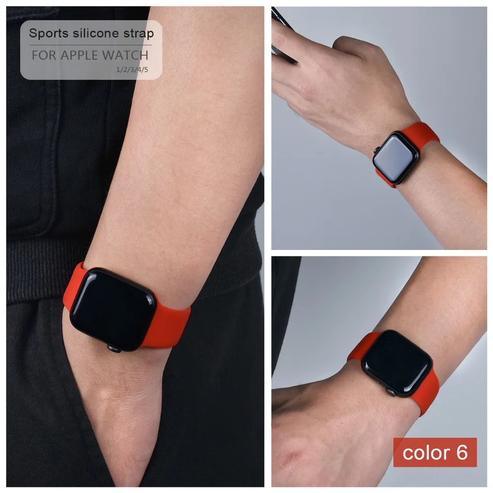 Мягкий силиконовый спортивный ремешок для Apple Watch 5 4 3 2 1 38 мм 42 мм, резиновый ремешок для часов Iwatch series 5 4 40 мм 44 мм