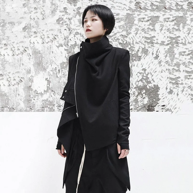 TWOTWINSTYLE новая пружинная подставка воротник с длинным рукавом черный молния сплит-соединение ассиметричный жакет Женское пальто Модная одежда