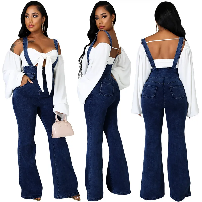 

Women Flare Jeans High Waist High Quality Strap Casual Strech Skinny Jeans Overalls Pants Free Shipping Wholesale Dropshipping