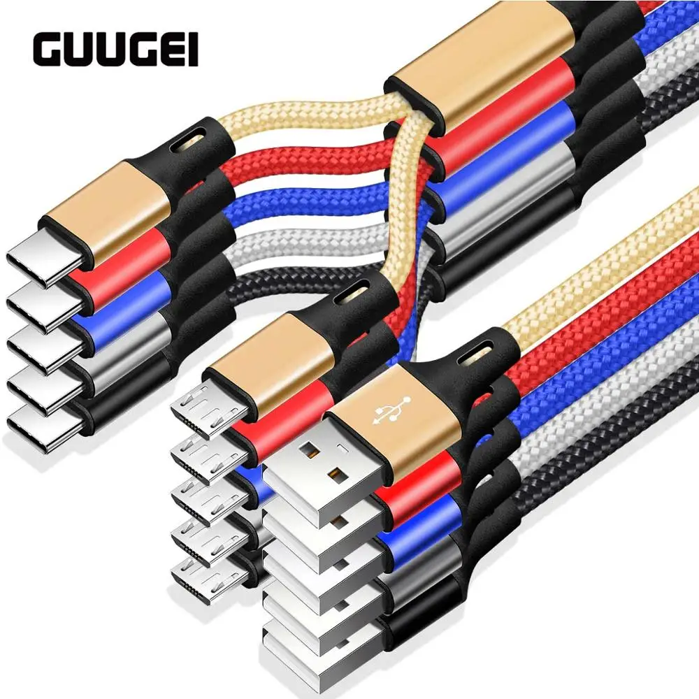 GUUGEI 2 в 1 USB кабель Micro type C кабель для быстрой зарядки для Xiaomi 9 pro huawei mate30 pro нейлон Micro type-C провода зарядного устройства