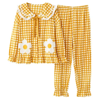 

Autumn Doll Collar Women Pajamas Sweet Princess Style Pyjama Set Cute Cartoon Pijamas Mujer Casual Cotton Sleepwear Home Clothes