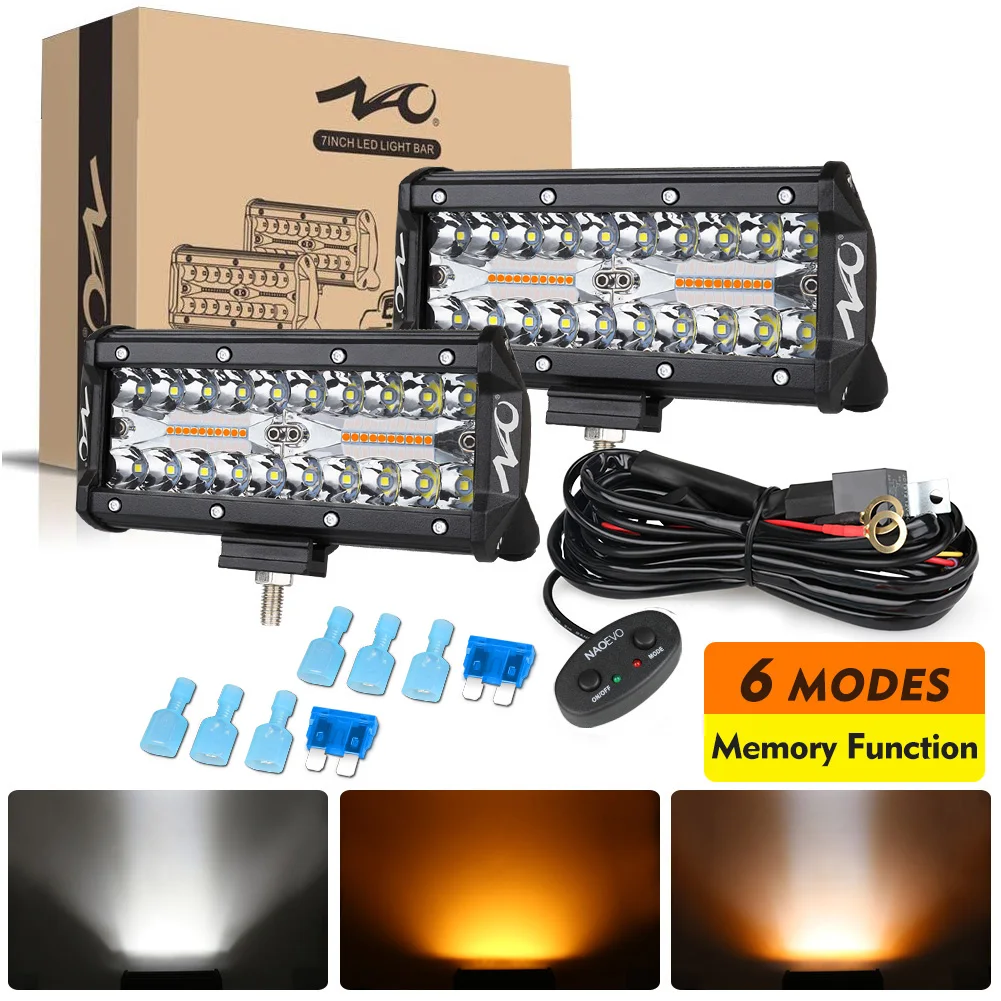 NAOEVO Led Light Bar 12v 24v Strobe 2 Color 6 Mode Spot Flood Fog LED Work Lamp For Auto Car Truck ATV 4x4 Off Road Accessories