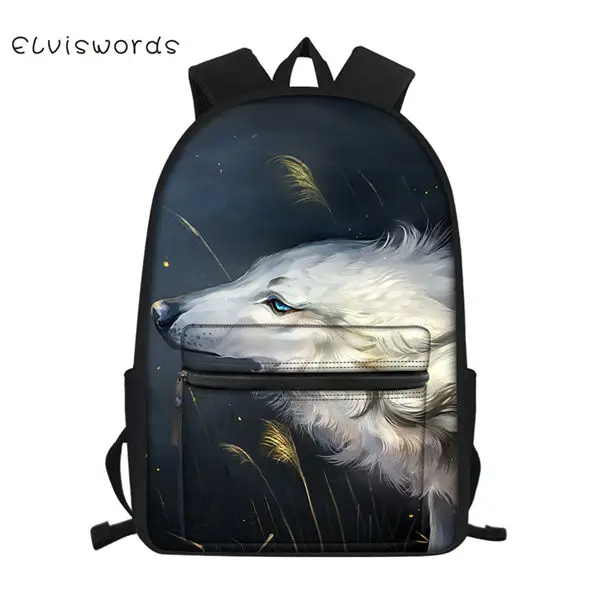 ELVISWORDS детский школьный полотняный рюкзак "Fantasy Wolf" узор школьный рюкзак с изображением милых животных модная детская одежда туристические рюкзаки - Цвет: CDWX3786Z58