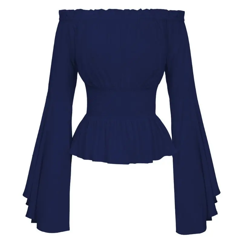 

Womens Gothic Renaissance Blouse Flare Sleeves Ruffles Off Shoulder Corset Tops Medieval Victorian Cosplay Costume Pirate Shirt