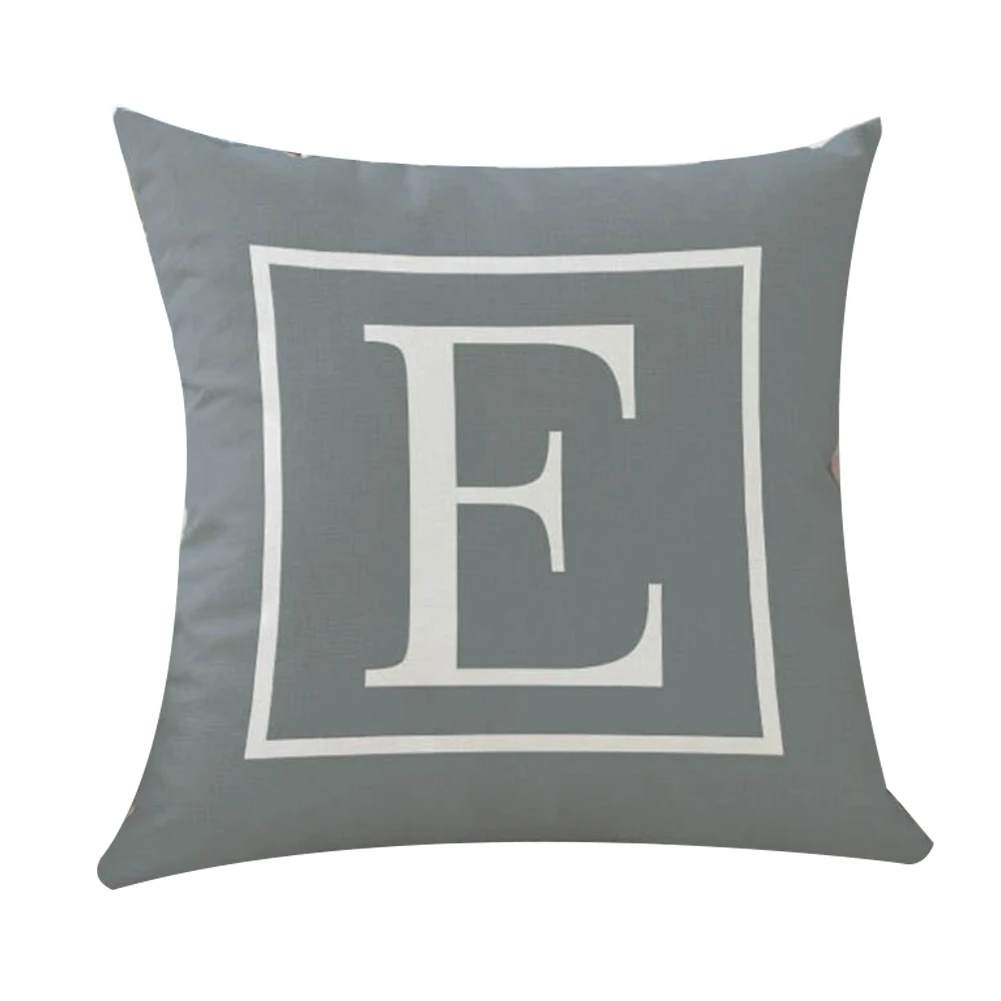 E Meijuner Cushion Cover Grey 26 English Alphabet Throw Pillowcase Single-sided Printing Pillowcase For Hotel Coffee Home Decor - Цвет: E