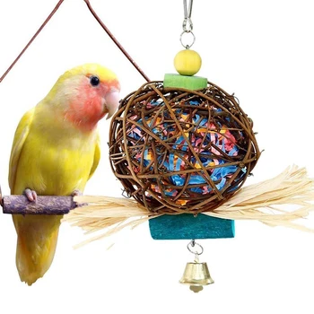 

Chewing Rattan Ball Safe Forage Bite Bird Toy Preening Sanitary Colorful Eco-friendly Hide Parrot Non-toxic Paper Strips