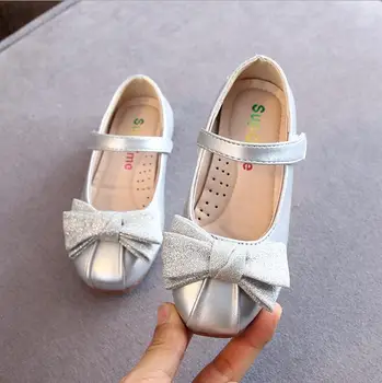 

Spring Baby Toddler Girls Sequins Flats Little Kids Leather Bow Flats Children Pink White Dress Shoes For Casual School