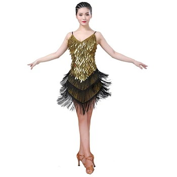 

Lady Latin Dance Dress Flapper Dresses Charleston Gatsby Party Halloween Tassel Fringes Sequin Dancing Competition