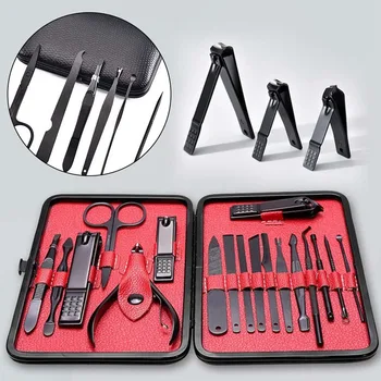 

18pcs/set Stainless Steel Pedicure Professional Nail Clipper Set Cuticle Eagle Hook Tweezer Manicure Beauty Tools Kit