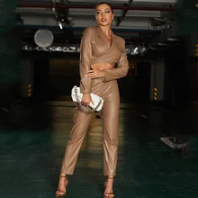 

Top and pants two-piece leather cross-lace crop top ladies fall long sleeve T-shirt fashion deep V neck casual streetwear