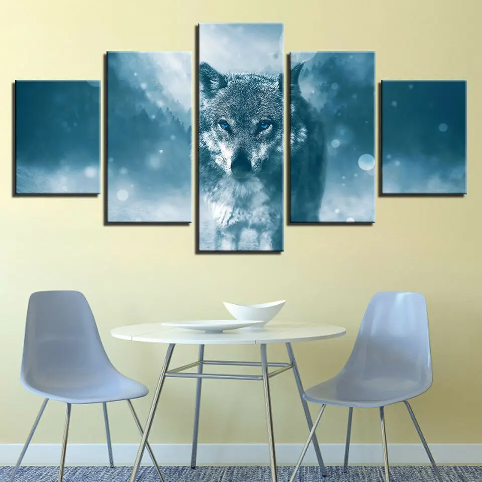 

No Framed Canvas 5Pcs Abstract Big Lonely Wolf Forest Art Posters Modular Prints Pictures Paintings Home Decor Decorations