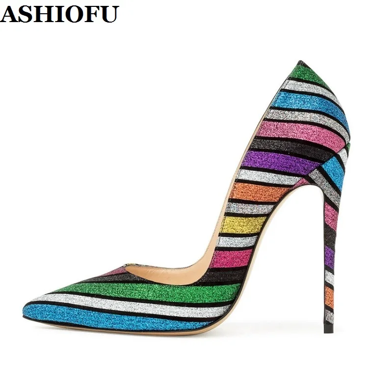 

ASHIOFU Newest Hot Sale Handmade Ladies High Heel Pumps Colorful Styles Party Dress Slip-on Shoes Evening Club Fashion Shoes