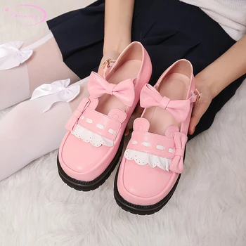 

Sweet style comfortable round toe pumps fashion bowknot color matching belt buckle white pink red thick low heels women's shoes