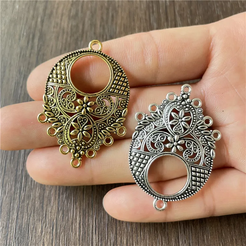 JunKang 10pcs 합금 워터 드롭 중공 꽃 펜던트 연결 조각 DIY 만들기 목걸이 스웨터 체인 쥬얼리 액세서리