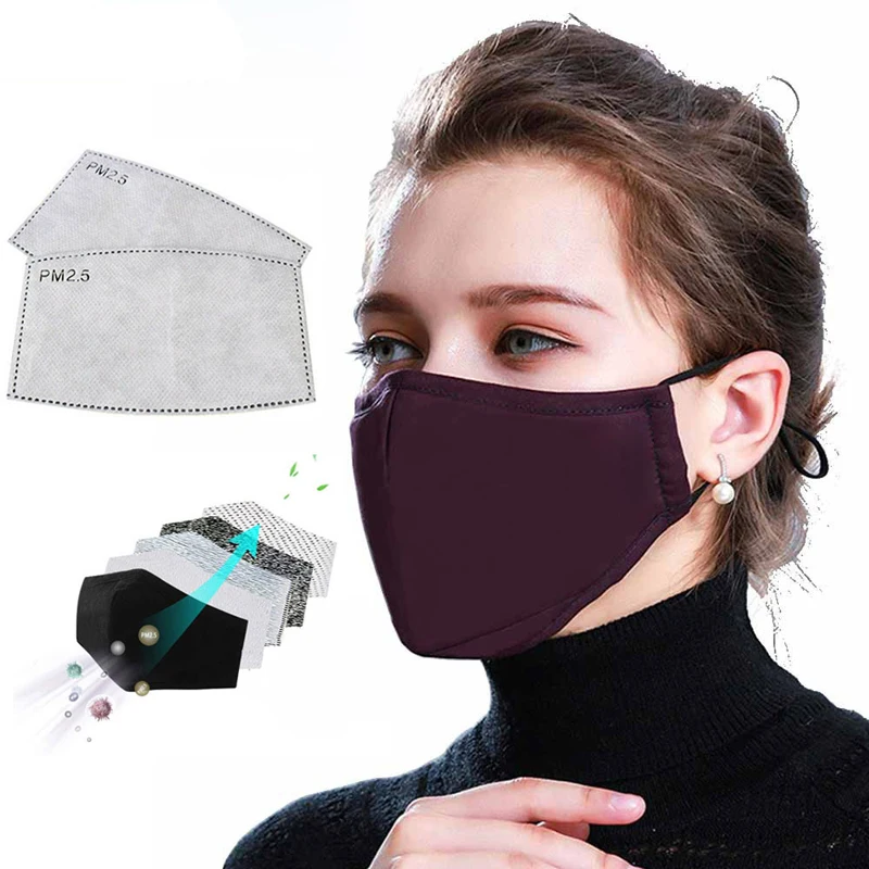 

Cotton PM2.5 Black Mouth Mask Activated Carbon PM 2.5 Dust Respirator Washable Reusable Masks 2 Filter Breathing Cycling Mask