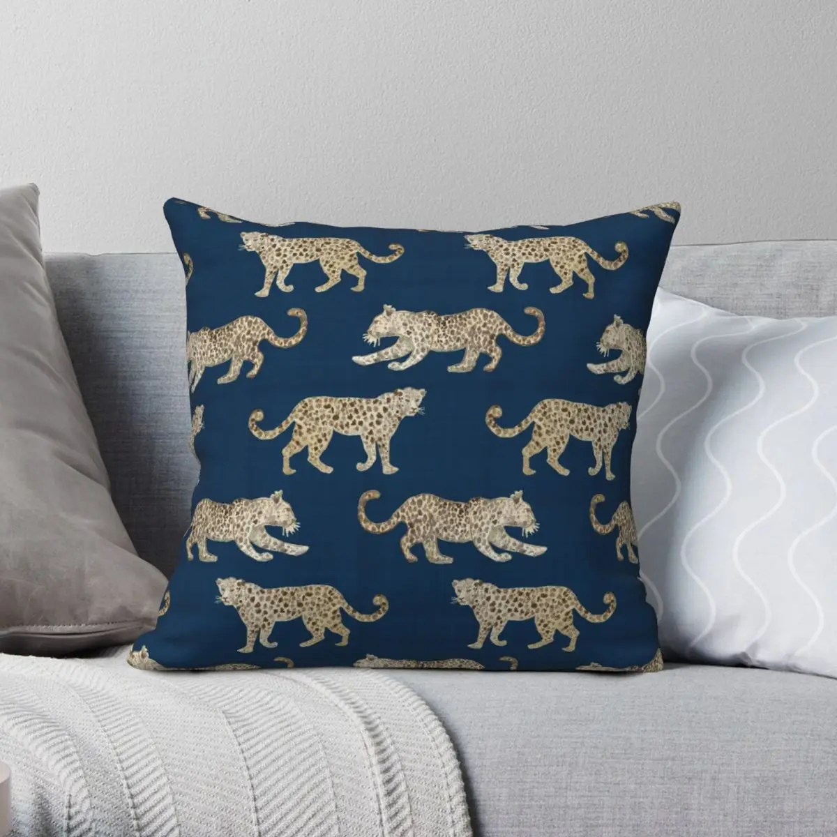

Leopard Parade On Navy Square Pillowcase Polyester Linen Velvet Pattern Zip Decor Throw Pillow Case Car Cushion Case