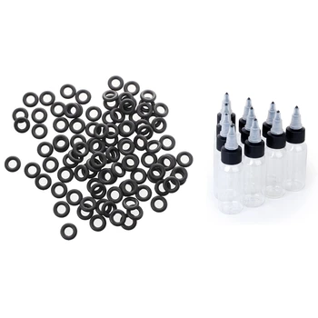 

10Pcs Black Cap Empty Bottles Round for Tattoo Ink Pigment 30Ml & 100 Pcs Shockproof Rubber O-Rings for Tattoo Machine