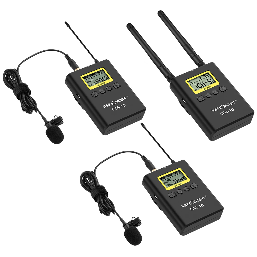 K&F CONCEPT Wireless Video Recording Lavalier Lapel Microphone Mic System UHF Dual-Channel Omni-directional Mic for Camera