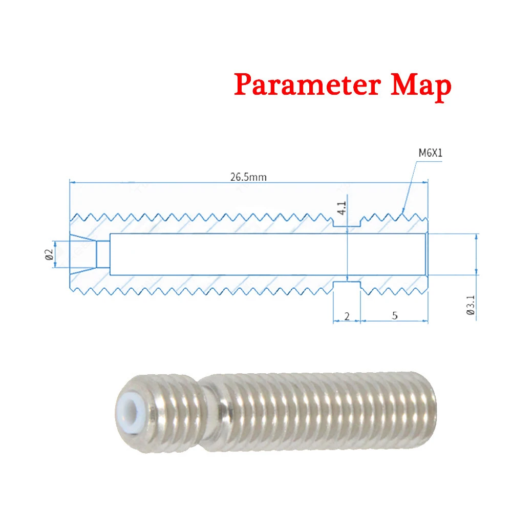 3d принтер горло V5 PTFE трубка MK8 тефлоновая подача горла MK8 насадка сопла M6x26 для 3d принтера экструдер hotend 1,75 мм 3,0 мм 1 шт