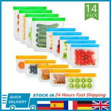 Силиконовый Пакет для продуктов 14 шт./компл., многоразовый пакет для сохранения свежести фруктов и овощей, герметичный пакет, герметичный пакет с застежкой-молнией для хранения продуктов Силиконовый Пакет для продуктов 14 шт./компл., многоразовый пакет для сохранения свежести фруктов и овощей, герметичный пакет, герметичный пакет с застежкой-молнией для хранения продуктов