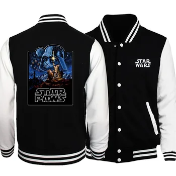 

Men Fashion trend star wars print baseball jackets fluffy fleece black Uniform Coats 2020 autumn winter warm button Male Jackets