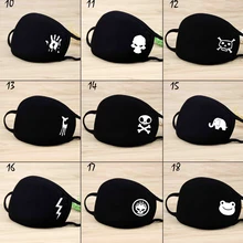 1 шт., унисекс, маска для рта, одноцветная, черная, с принтом, Kawaii, покрытие для лица, половина, модные, милые, дышащие, теплые, хлопковые, ветрозащитные, противопылевые маски