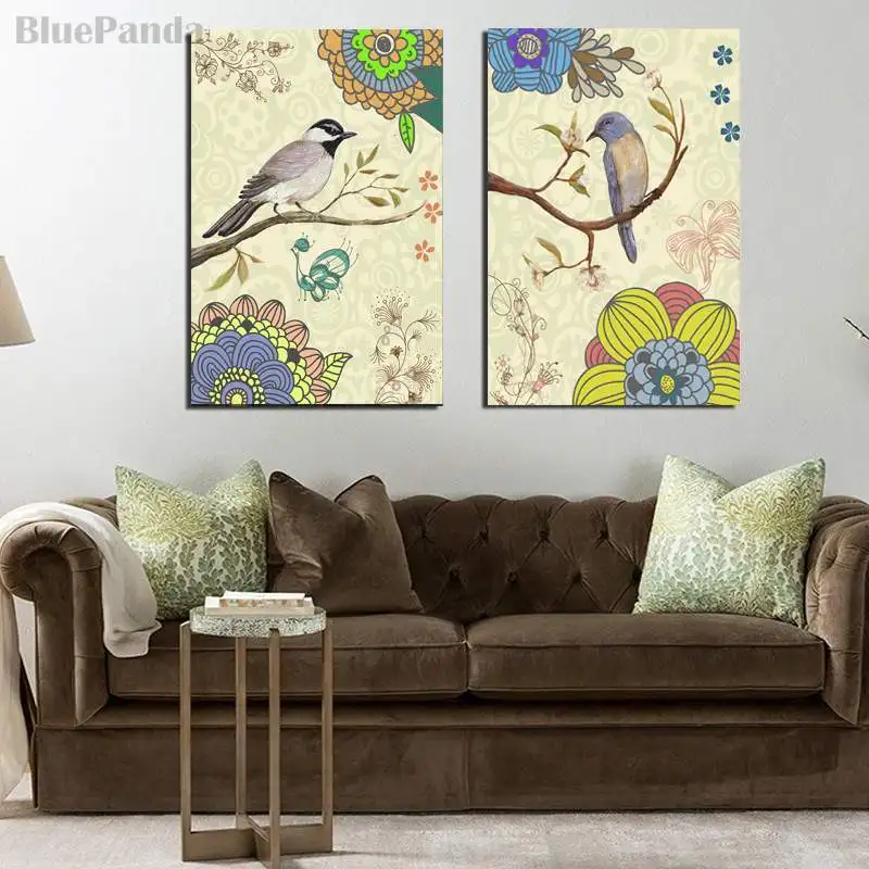 Flower And Butterfly Girl's Room Wall Art Painted Bird Poster Painting On Canvas Bedroom Decoration Pictures Home Decor | Дом и сад