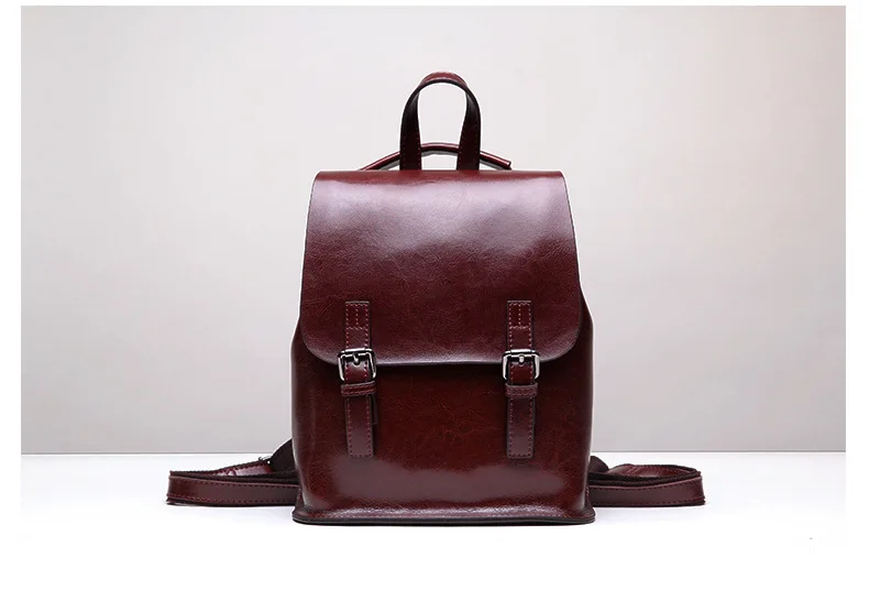 Leather women's backpack shoulder bag retro waxed ladies backpack new travel bag mini backpack