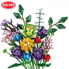 Ideas Flowers Bouquet Model Building Blocks Kits Romantic Rose Flower Bricks Home Decoration Kids Toys For Girls Holiday Gifts