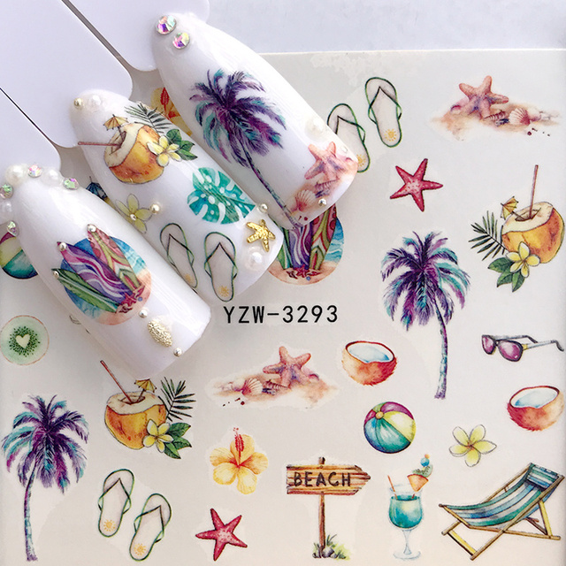 Sheet 2022 New Arrival Summer Beach Water Decal Xmas Sticker For Nail Pattern Painting Wrap Paper Foil Tip Tattoo Manicure