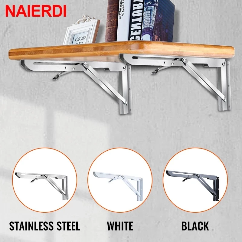 Naierdi 2pcs Stainless Steel Folding Angle Bracket Black White Triangle